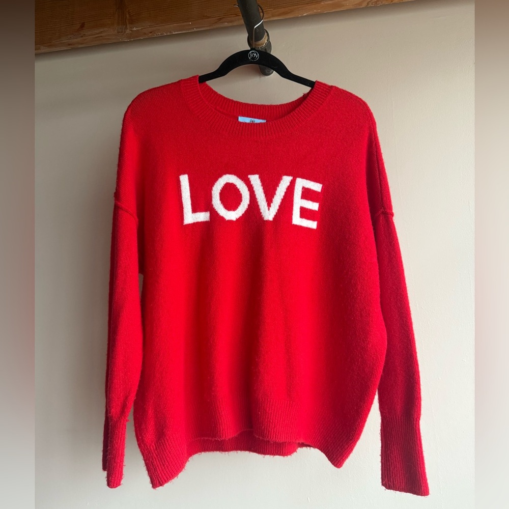 Cece Crewneck Pullover Sweater Sz M Red White LOVE